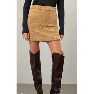 $895 Aliette Women's Tan Beige Faux Fur Mini Skirt Size 10 8 Medium